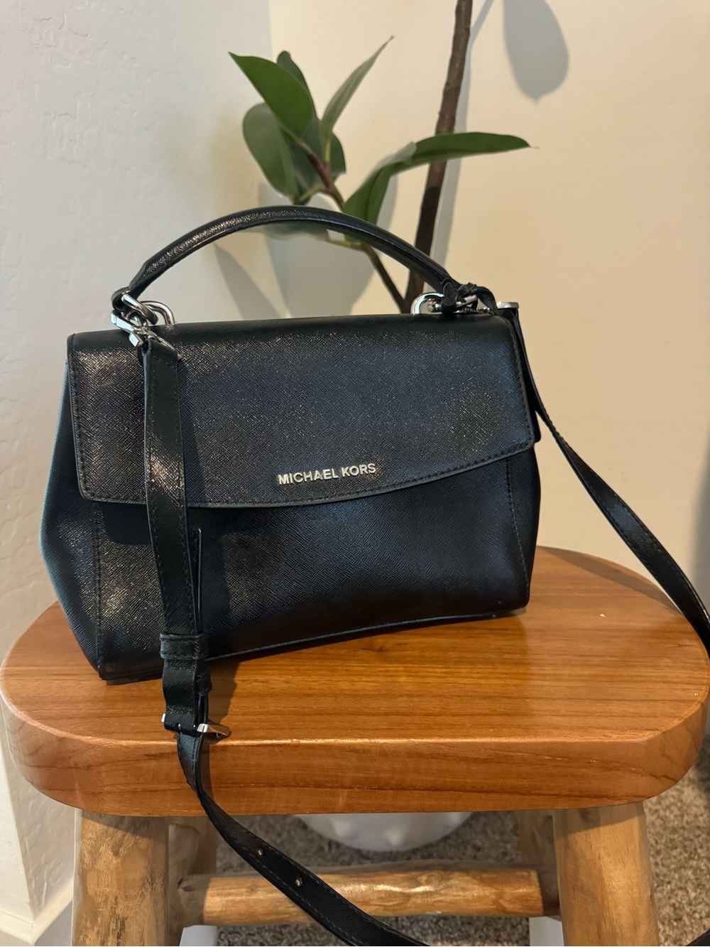 Michael Kors Ava Black Saffiano Leather Crossbody Satchel